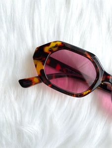 Tortoiseshell Chunky Pink Tint Hexagon Sunglasses