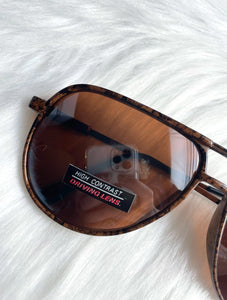 Vintage 80s Brown and Black Speckle Print Aviator Sunglasses Dad Retro