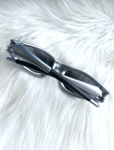 Vintage Y2K Silver and Reflective Blue Wraparound Sunglasses Rave
