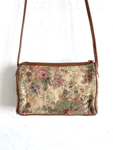 Vintage Tapestry Style Floral Print Crossbody Bag Cottage Embroidered