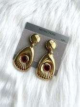 Load image into Gallery viewer, Vintage Large Faux Gold Dangling Red Gemstone Earrings