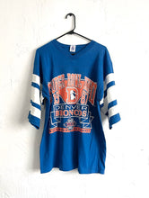 Load image into Gallery viewer, Vintage 80s Denver Broncos Blue and White Striped Sleeve Super Bowl Tee