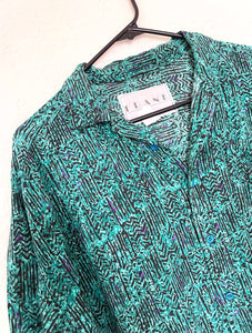 Vintage 90s Blue and Green Printed Button Down Top