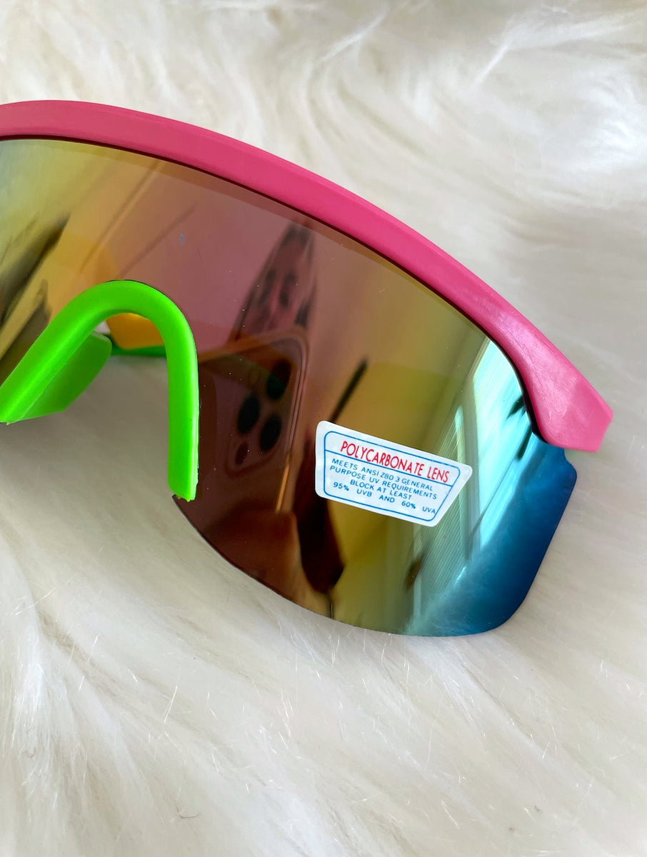 Cool Shades Orange Green Tinted UV Plastic Sunglasses Retro NOS Neon Oversize Modern Retro Party Club Raver DJ SUN GLASSES Big  main image 3