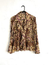 Load image into Gallery viewer, Vintage Y2K Pink and Brown Lace Ruffled Leopard Print Button Down Top