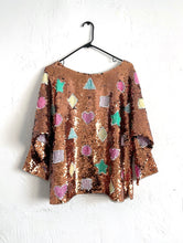 Load image into Gallery viewer, Dancing Queen Vintage Heart and Star Print Sequined Top