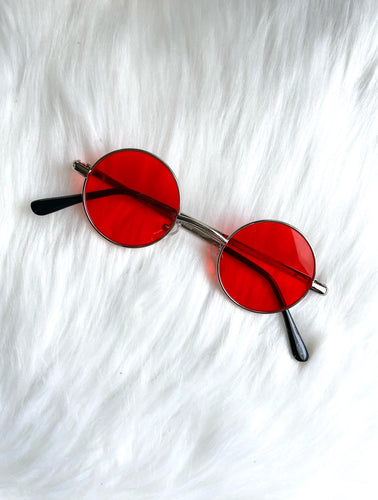 Silver Round Red Tinted Sunglasses