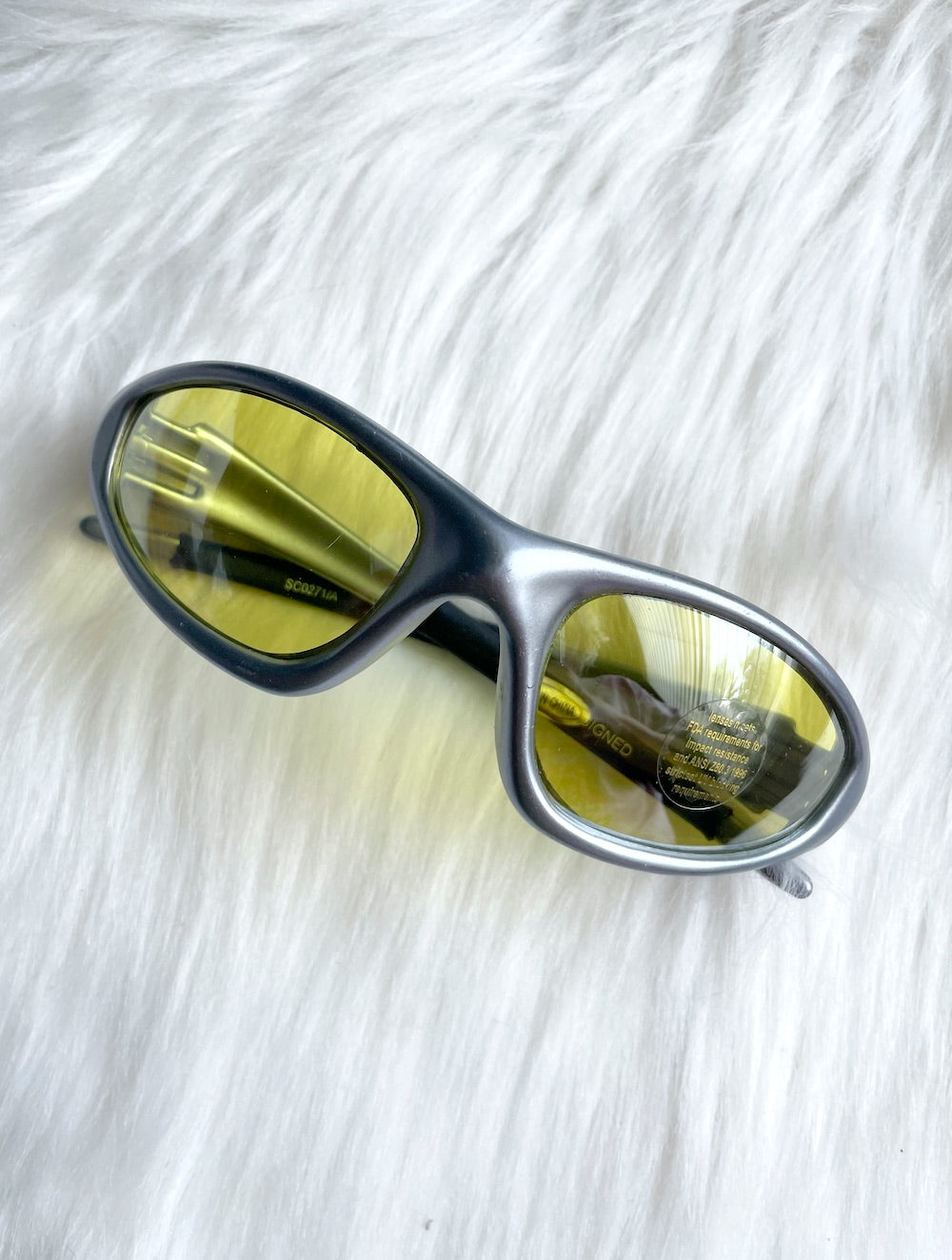 Vintage Y2K Silver and Yellow Wraparound Sunglasses