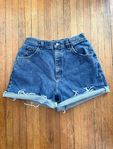 Vintage 90s Dark Wash High-Waisted Denim Cut-Off Shorts -- Size 30