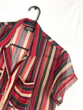 Load image into Gallery viewer, Vintage 70s Sheer Brown and Green Striped Button Down Blouse
