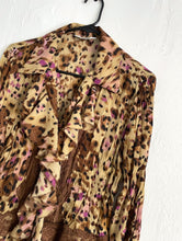 Load image into Gallery viewer, Vintage Y2K Pink and Brown Lace Ruffled Leopard Print Button Down Top