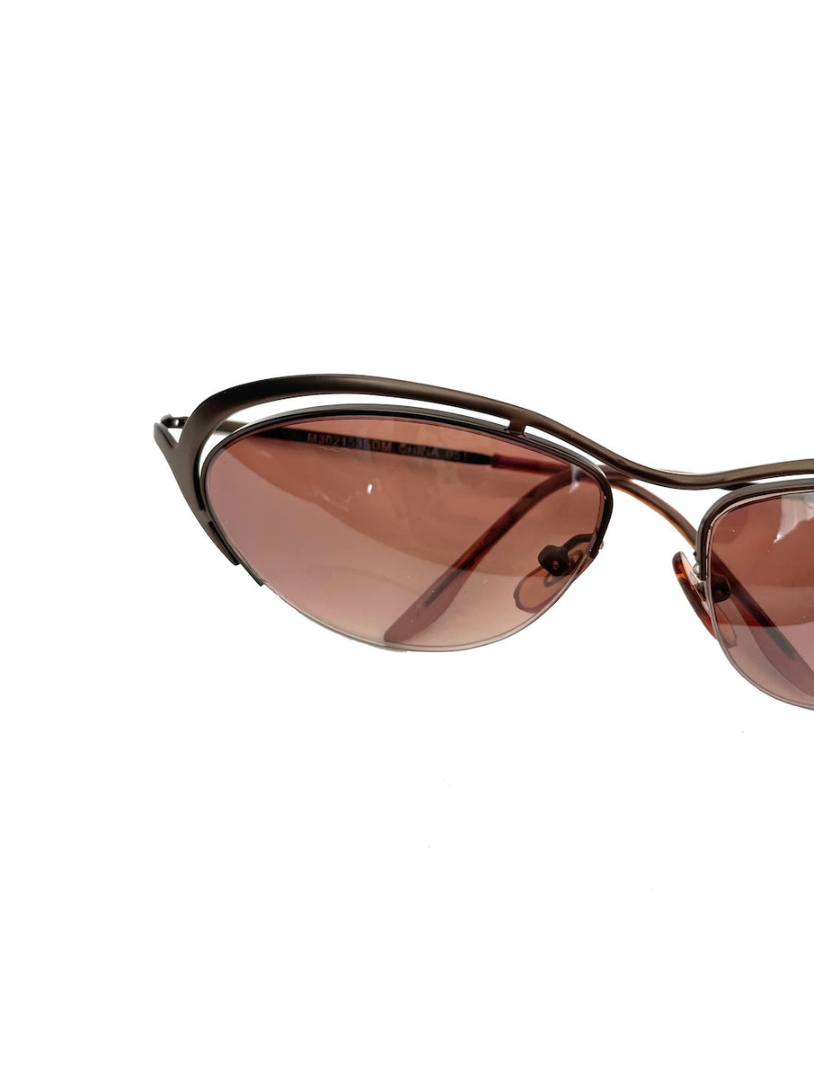 Vintage Y2K Brown Futuristic Style Cat Eye Sunglasses – Total