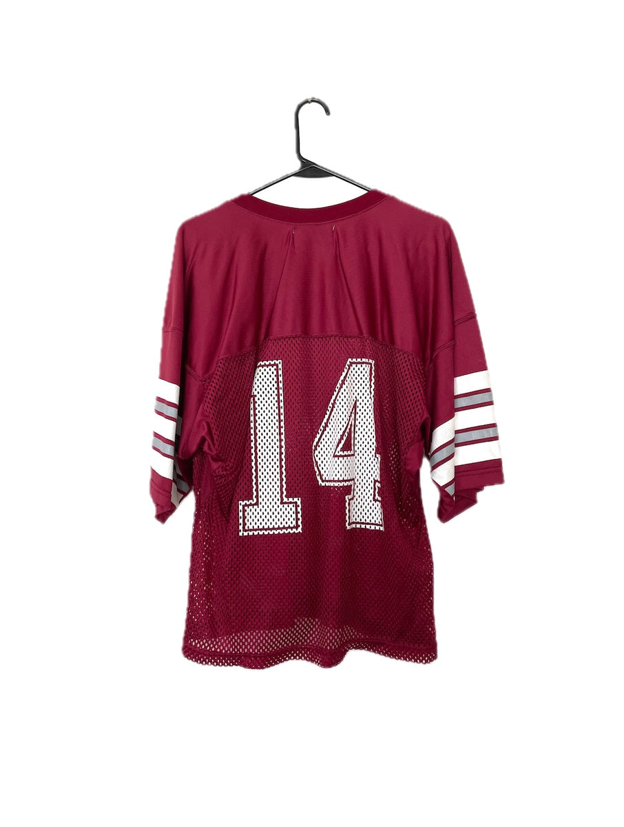 Vintage 80s Maroon Mesh Football Jersey Top Number 14 – Total