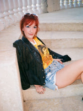 Load image into Gallery viewer, Vintage 80s Distressed Black Leather Fringe Jacket