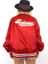 Load image into Gallery viewer, Vintage 80s Red Budweiser Satin Varsity-Style Jacket
