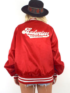 Vintage 80s Red Budweiser Satin Varsity-Style Jacket