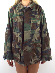 Vintage Oversized Distressed Camouflage Print Army Jacket