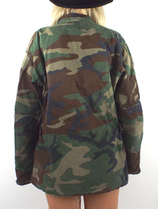 Vintage Oversized Distressed Camouflage Print Army Jacket