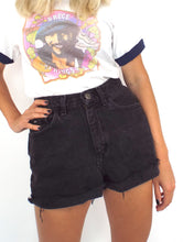 Load image into Gallery viewer, Vintage 90s Black Denim High-Waist Cut-Off Shorts -- Size 29