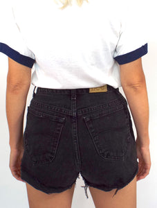 Vintage 90s Black Denim High-Waist Cut-Off Shorts -- Size 29