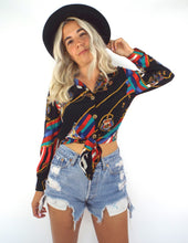 Load image into Gallery viewer, Vintage 90s Nautical Print Tie Front Printed Cropped Button Down