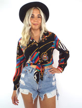 Load image into Gallery viewer, Vintage 90s Nautical Print Tie Front Printed Cropped Button Down