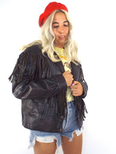 Load image into Gallery viewer, Vintage 80s Distressed Black Leather Fringe Jacket