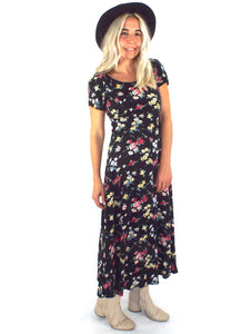 Vintage 90s Floral Print Maxi Dress - Size Small