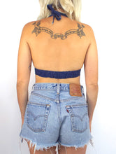 Load image into Gallery viewer, Vintage 70s Denim Star and Moon Rhinestone Halter Top