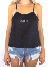 Load image into Gallery viewer, Vintage 90s LUCKY Black Velvet Spaghetti Strap Tank