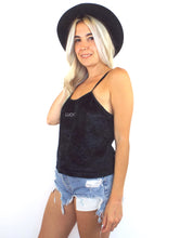 Load image into Gallery viewer, Vintage 90s LUCKY Black Velvet Spaghetti Strap Tank