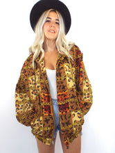 Load image into Gallery viewer, Vintage 90s Silk Baroque-Syle Leopard and Chain Print Bomber Jacket