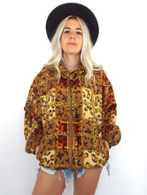 Load image into Gallery viewer, Vintage 90s Silk Baroque-Syle Leopard and Chain Print Bomber Jacket