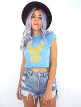 Load image into Gallery viewer, Vintage 80s Harley-Davidson Baby Blue Eagle Cropped Muscle Tee