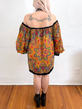 Load image into Gallery viewer, Vintage 70s Colorful Paisley Print Bell Sleeve Dress
