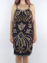 Load image into Gallery viewer, Vintage 80s Silk Gold and Silver Sequined and Beaded Dress