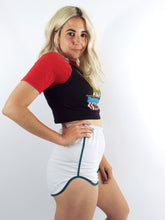Load image into Gallery viewer, Vintage 70s High-Waisted Green and White Gym Shorts