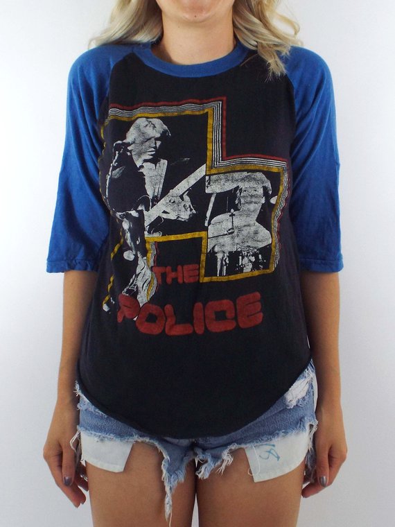 Vintage 80s Distressed Black and Blue The Police Baseball Vintage 80s Distressed Black and Blue The Police Baseball