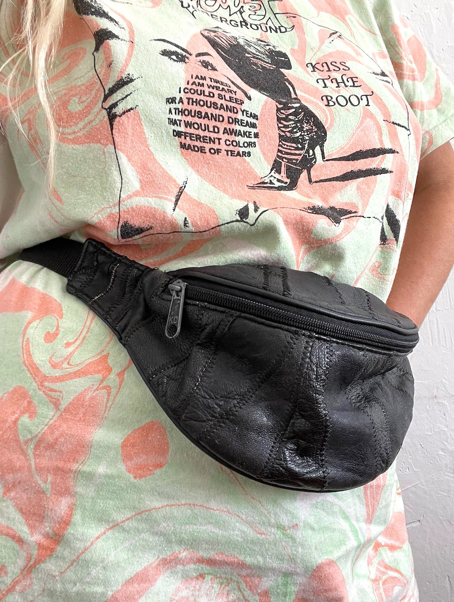 Vintage 80s Black Leather Patchwork Fanny Pack – Total Recall Vintage