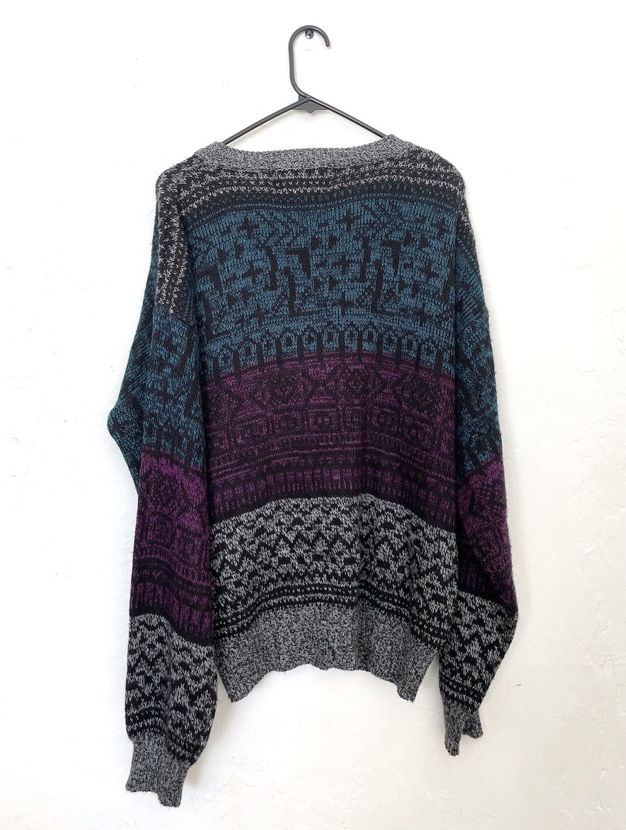 Vintage 90s Purple and Teal Printed Cozy Knit Cardigan