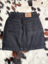 Load image into Gallery viewer, Vintage 90s Calvin Klein High-Waist Button Front Black Denim Mini Skirt -- Size 28