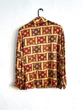 Load image into Gallery viewer, Vintage Silk Gold Coin Print Print Button Down Blouse