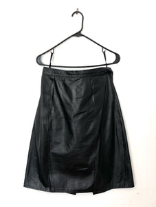 Vintage High Waisted Black Leather Pencil Skirt -- Size 30