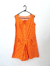 Load image into Gallery viewer, Vintage 70s Orange and White Polka Dot Print Romper
