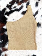 Load image into Gallery viewer, Dancing Queen Vintage 90s Knit One Shoulder Metallic Gold Tank