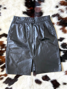 Vintage High Waisted Black Leather Pencil Skirt -- Size 26