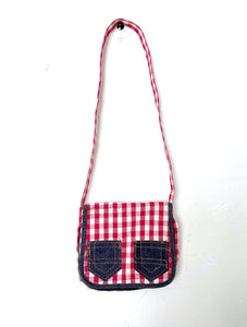 Vintage 70s Gingham and Denim Mini Purse Red