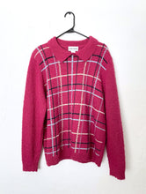 Load image into Gallery viewer, Vintage 80s Magenta Collared Plaid Design Graphic Sweater