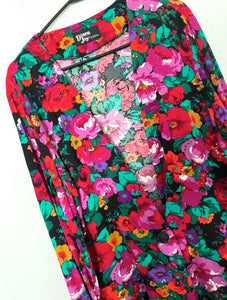 Vintage 80s Bright Long Pink and Red Floral Print Blazer