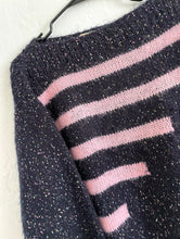 Load image into Gallery viewer, Vintage 80s Baby Pink and Black Striped Graphic Sweater